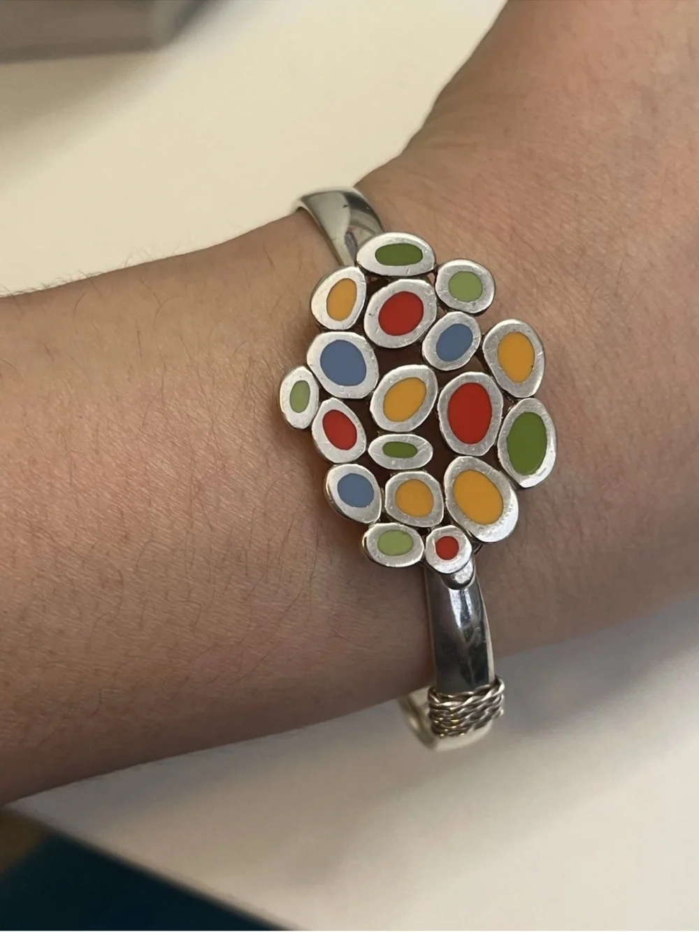 Fun Colorful Enamel Dot 925 Sterling Silver Solid Bangle bracelet 23g